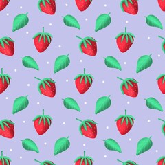 red Strawberry seamless pattern. Red berry. Texture for fabric, wrapping, wallpaper. Food print for kitchen tablecloth, curtain or dishcloth. Hand drawn doodle wallpaper. Strawberry background