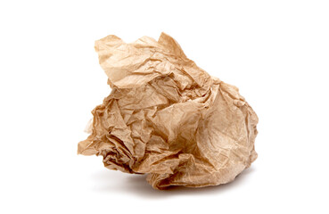 crumpled greasy paper bag on white background
