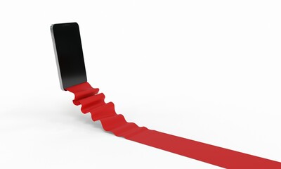 smartphone avec tapis rouge sur fond blanc