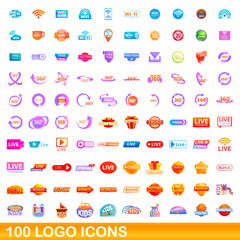 Fototapeta na wymiar 100 logo icons set. Cartoon illustration of 100 logo icons vector set isolated on white background