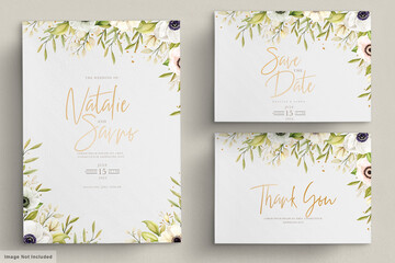 Naklejka premium Watercolor poppy anemone invitation card