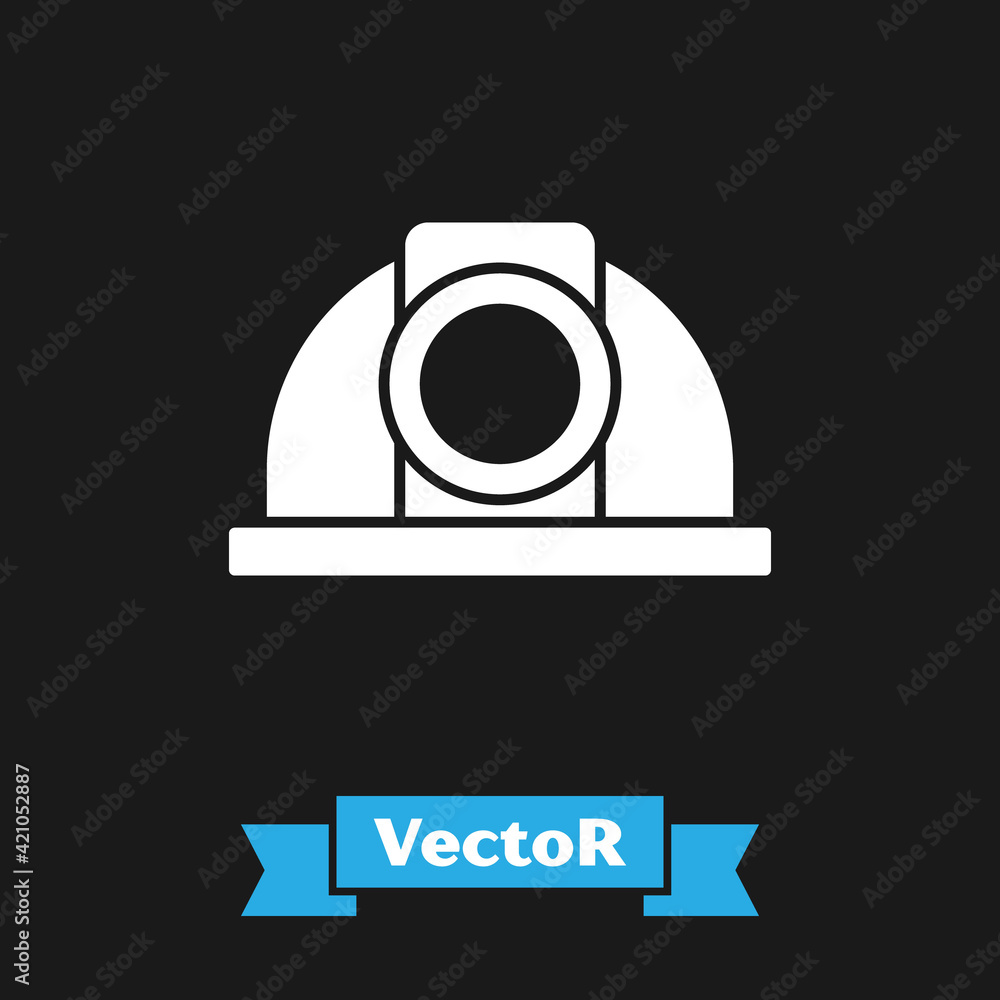 Poster White Worker safety helmet icon isolated on black background. Vector