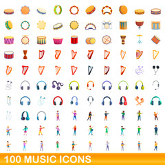100 music icons set. Cartoon illustration of 100 music icons vector set isolated on white background
