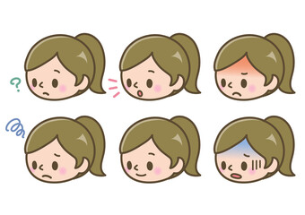 女性の顔のアイコンセット_ポニーテール