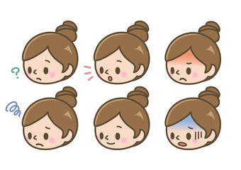 女性の顔のアイコンセット_お団子ヘア