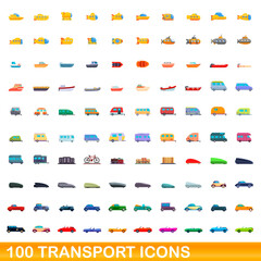 Fototapeta premium 100 transport icons set. Cartoon illustration of 100 transport icons vector set isolated on white background
