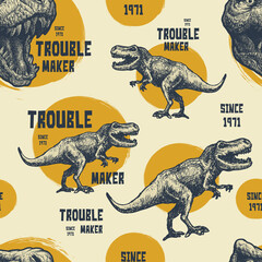 Vintage typography t-shirt graphics with trex. Vector seamless background. © RLRRLRLL