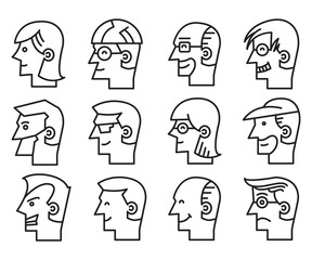 human face, human head icons side view avatars vector