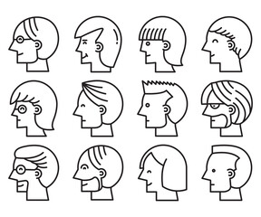 human face, human head icons side view avatars vector