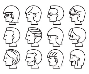 human face, human head icons side view avatars vector