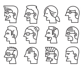 human face, human head icons side view avatars vector