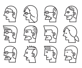 human face, human head icons side view avatars vector