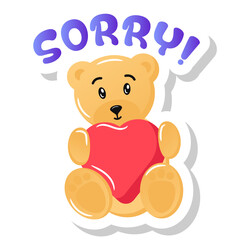 
A teddy bear with the sorry concept, sticker vector

