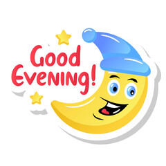 
A good evening sticker, cute happy moon

