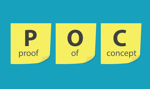 POC Proof of concept written on yellow sticky notes- vector illustration