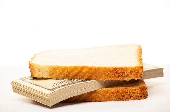 image of bread money white background