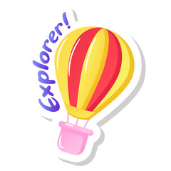 Obraz premium Hot air balloon with the explore concept, flat sticker