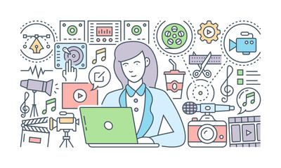 
A banner of social media designed with flat linear illustration

