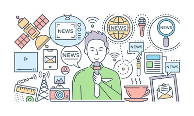 
A banner of social media designed with flat linear illustration

