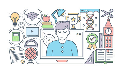 
A banner of social media designed with flat linear illustration

