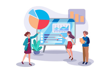 Businessman showing company growth to employee