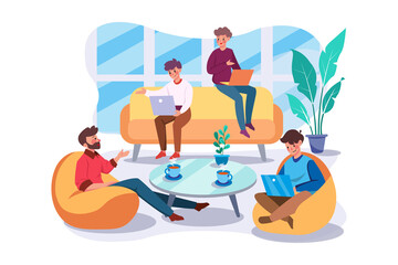 Obraz premium Businessman talking in Living Room Vector Illustration concept. Flat illustration isolated on white background