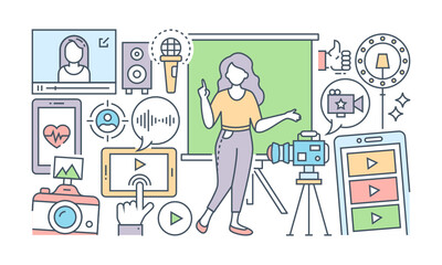 
A banner of social media designed with flat linear illustration

