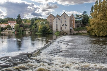 beautiful weir across the river at Lussac France