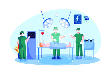 Surgeons team surrounding patient on operation table