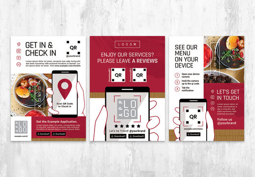 Red Restaurant Cafe Bar Flyer Poster With QR Code Placeholder For Online Menu Scanning
