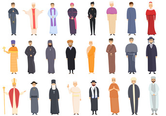 Priest icons set. Cartoon set of priest vector icons for web design - obrazy, fototapety, plakaty