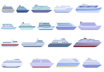 Ferry icons set. Cartoon set of ferry vector icons for web design