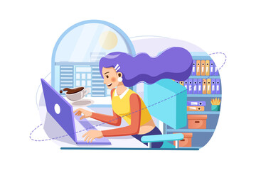 Business woman analyzing investment charts on laptop screen