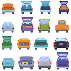 Trunk car icons set. Cartoon set of trunk car vector icons for web design © nsit0108
