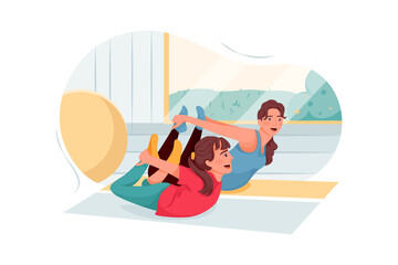 Mother and her girl child doing yoga Illustration