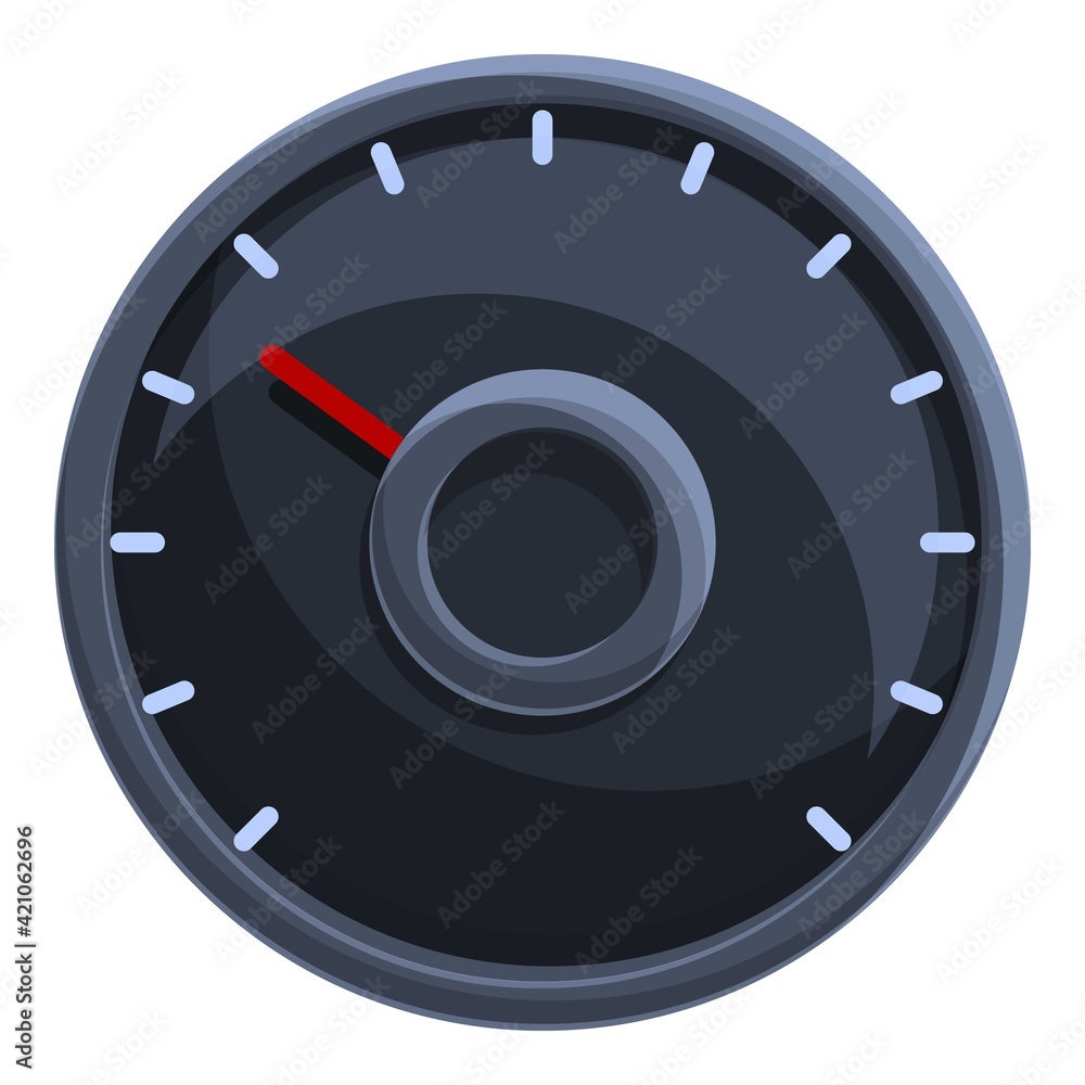 Poster car red arrow speedometer icon. cartoon of car red arrow speedometer vector icon for web design isol