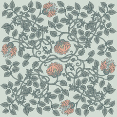 Floral vintage seamless pattern for retro wallpapers. Enchanted Vintage Flowers. Arts and Crafts movement inspired. Design for wrapping paper, wallpaper, fabrics and fashion clothes. - 421062614