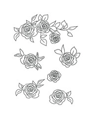Roses Vector Illustration Set. Rose flower arrangements for wedding invitations, cards etc