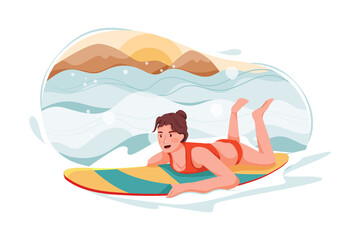 Obraz na płótnie Canvas Lady enjoying surfing in sea
