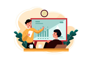 Businessman checking business report Illustration