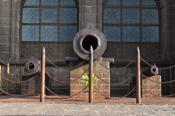 front photo of Gol Gumbaz cannons, Bijapur, Karnataka, India