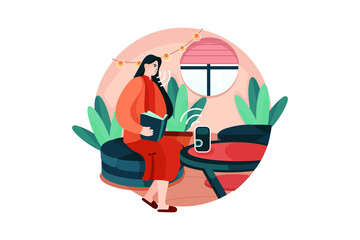 Young woman talk voice assistant to turn on the lights and the curtain of house