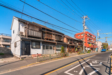 Typical japanese houses from Showa era rehabilitated as Coffee Shop in the downtown rural district...