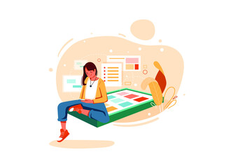 Fototapeta premium Girl launching her own application Illustration