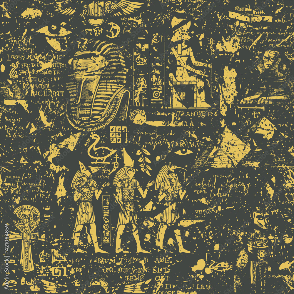 Aufkleber abstract seamless pattern on an ancient egypt theme in grunge style. vector repeating background wit