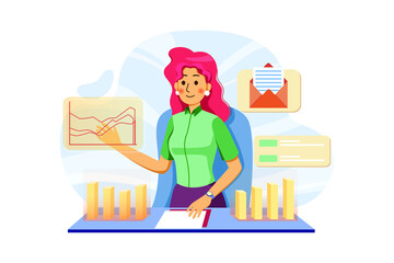 Business lady analyzing financial income with desk chart