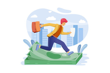 Businessman running for cash Illustration