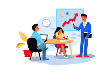 Businessman showing company growth to employee