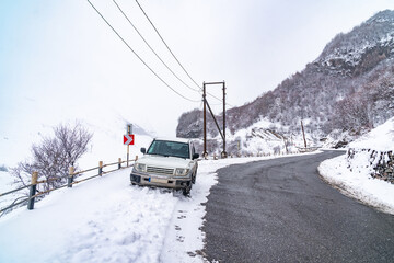 Road to Gudauri resort in winter. Travel