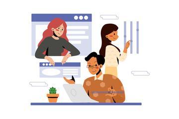 Business people working together and helping each other